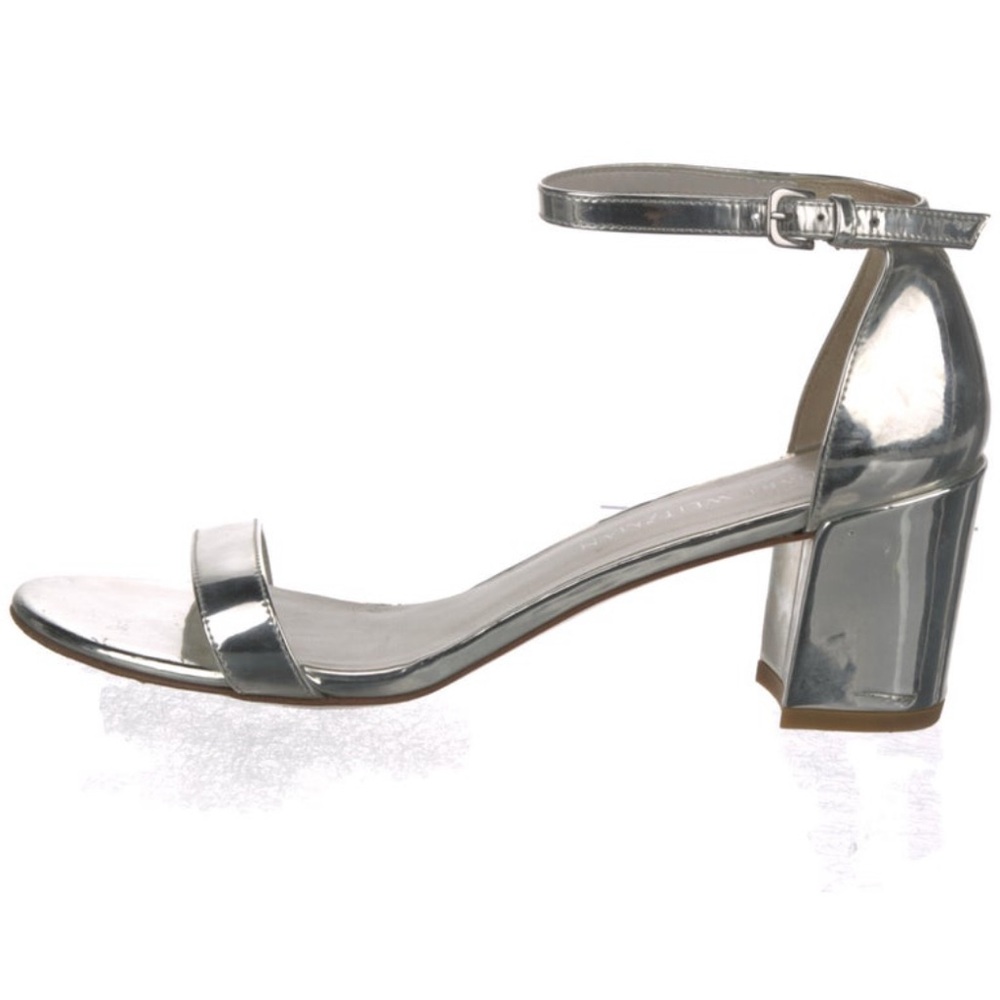 Stuart Weitzman Silver mirror Metallic Block Heel Sandals 9